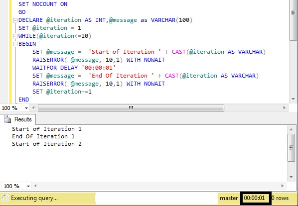 Lil Rise Hysterisk PRINT/SELECT Statement messages within WHILE LOOP or BATCH of statement is  not displayed immediately after it's execution- Sql Server | SqlHints.com
