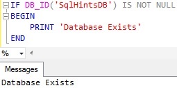 Database existence check using DB_ID() function