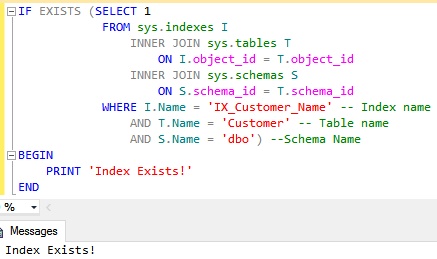 Check existence of a Non-Clustered Index by using sys indexes catalog view