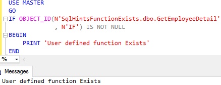 Function Exists Usig OBJECT ID Example 3